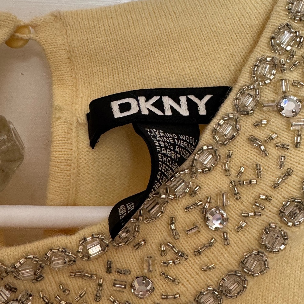 DKNY Beaded Cream Knit Top